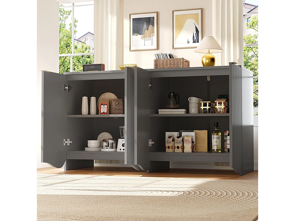 Buffet gris armoire de rangement design ondulé pieds pour salle à manger