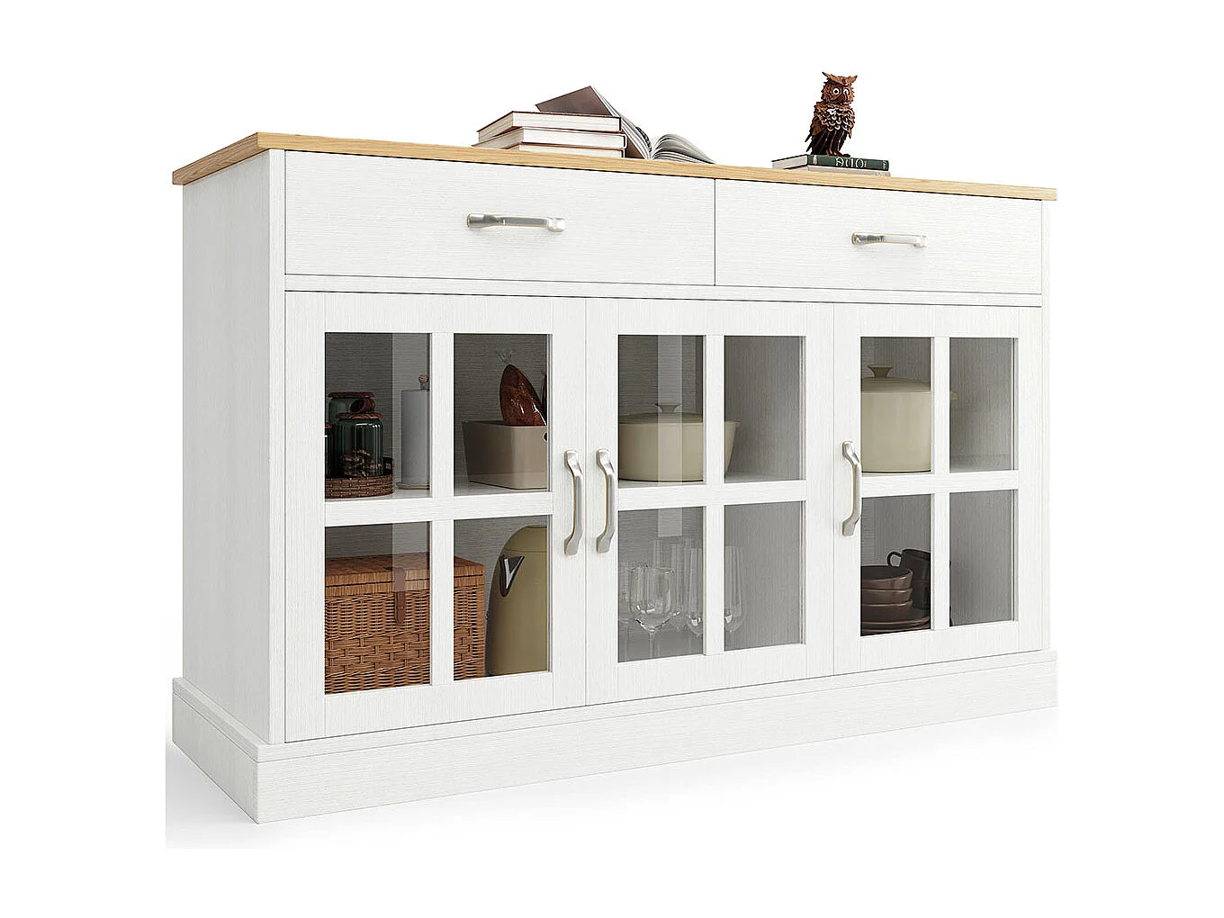 Buffet blanc armoire de cuisine rangement verre vintage anti-basculement pour cuisine salon