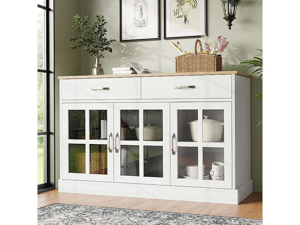 Buffet blanc armoire de cuisine rangement verre vintage anti-basculement pour cuisine salon