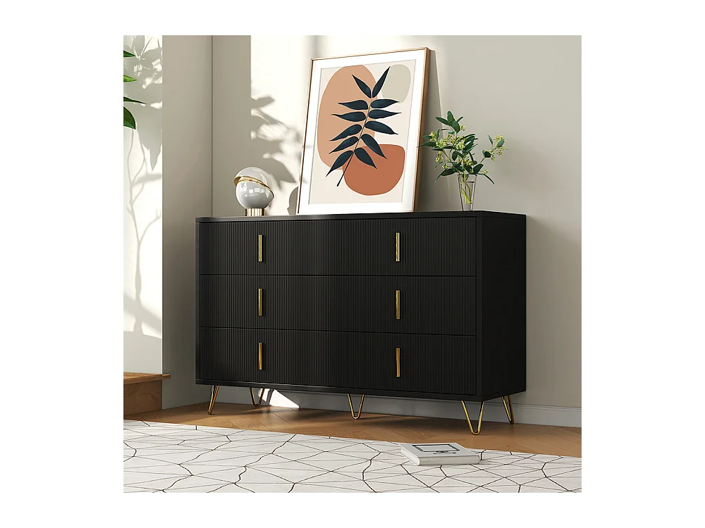 Buffet élégant au design moderne commode et nombreux espaces de rangement poignées dorées Noir