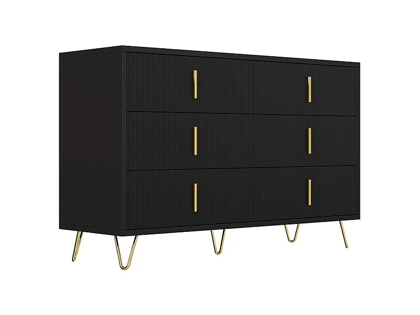 Buffet élégant au design moderne commode et nombreux espaces de rangement poignées dorées Noir