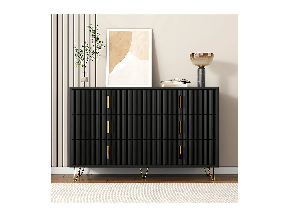 Buffet élégant au design moderne commode et nombreux espaces de rangement poignées dorées Noir