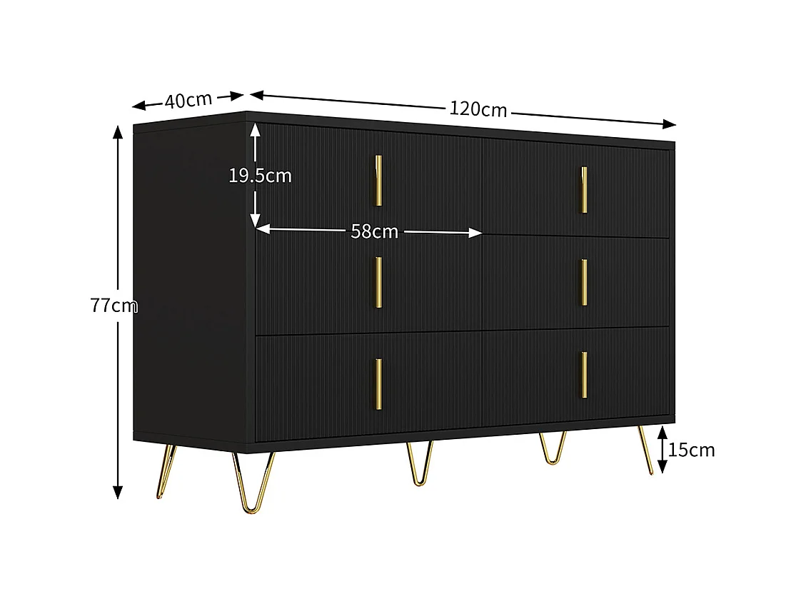 Buffet élégant au design moderne commode et nombreux espaces de rangement poignées dorées Noir