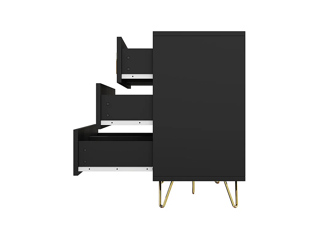 Buffet élégant au design moderne commode et nombreux espaces de rangement poignées dorées Noir