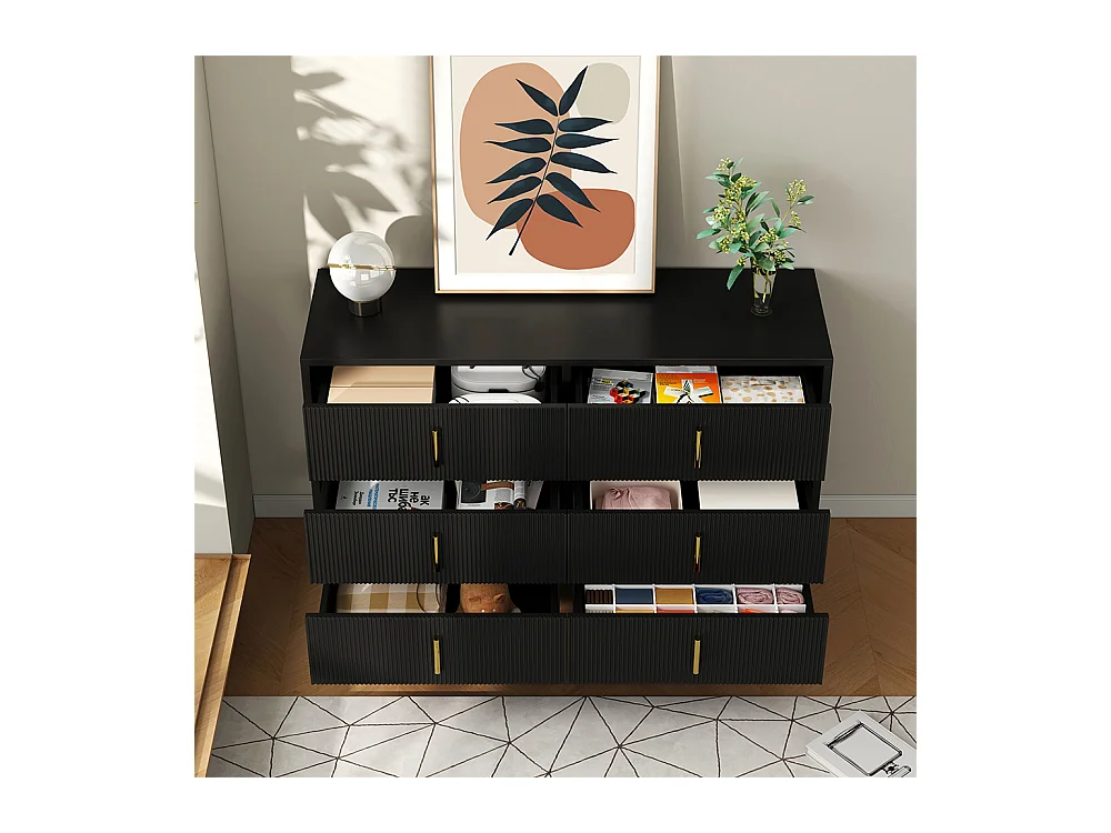 Buffet élégant au design moderne commode et nombreux espaces de rangement poignées dorées Noir