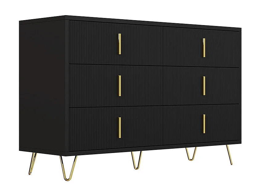 Buffet élégant au design moderne commode et nombreux espaces de rangement poignées dorées Noir