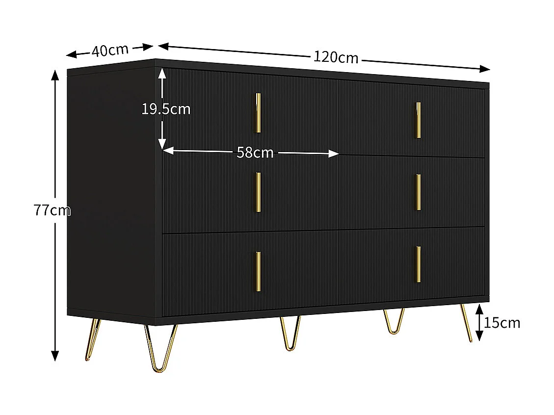 Buffet élégant au design moderne commode et nombreux espaces de rangement poignées dorées Noir