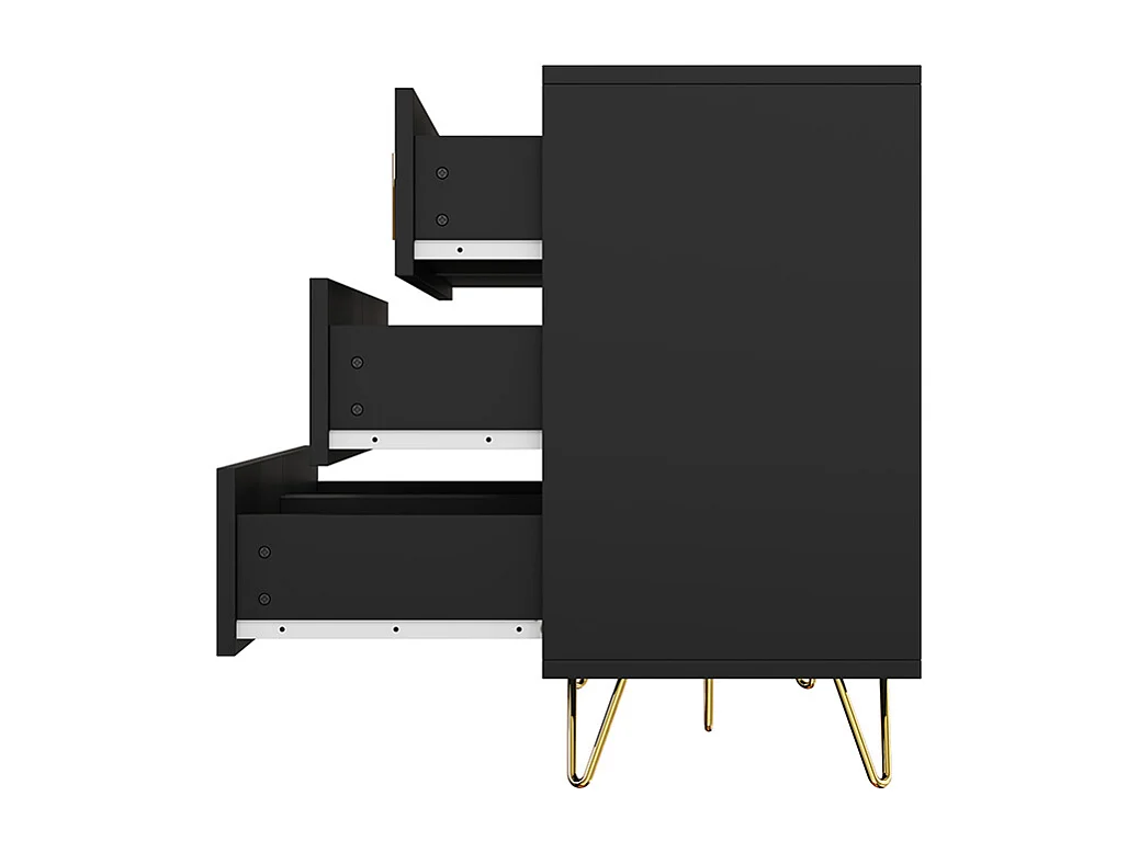 Buffet élégant au design moderne commode et nombreux espaces de rangement poignées dorées Noir