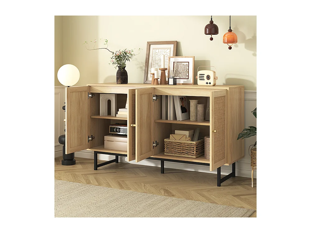 Buffet avec véritable rotin tressé 4 portes Bois