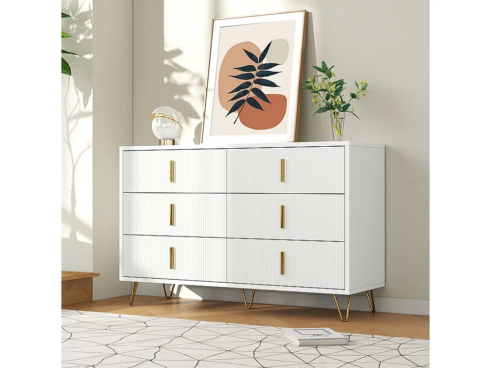 Buffet élégant au design moderne commode et grand espace de rangement poignées dorées Blanc