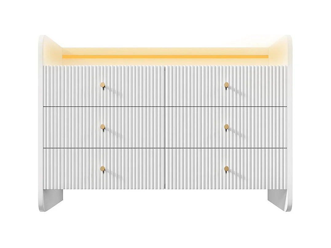 Buffet blanc armoire de rangement 6 tiroirs LED design ondulé pour salon chambre