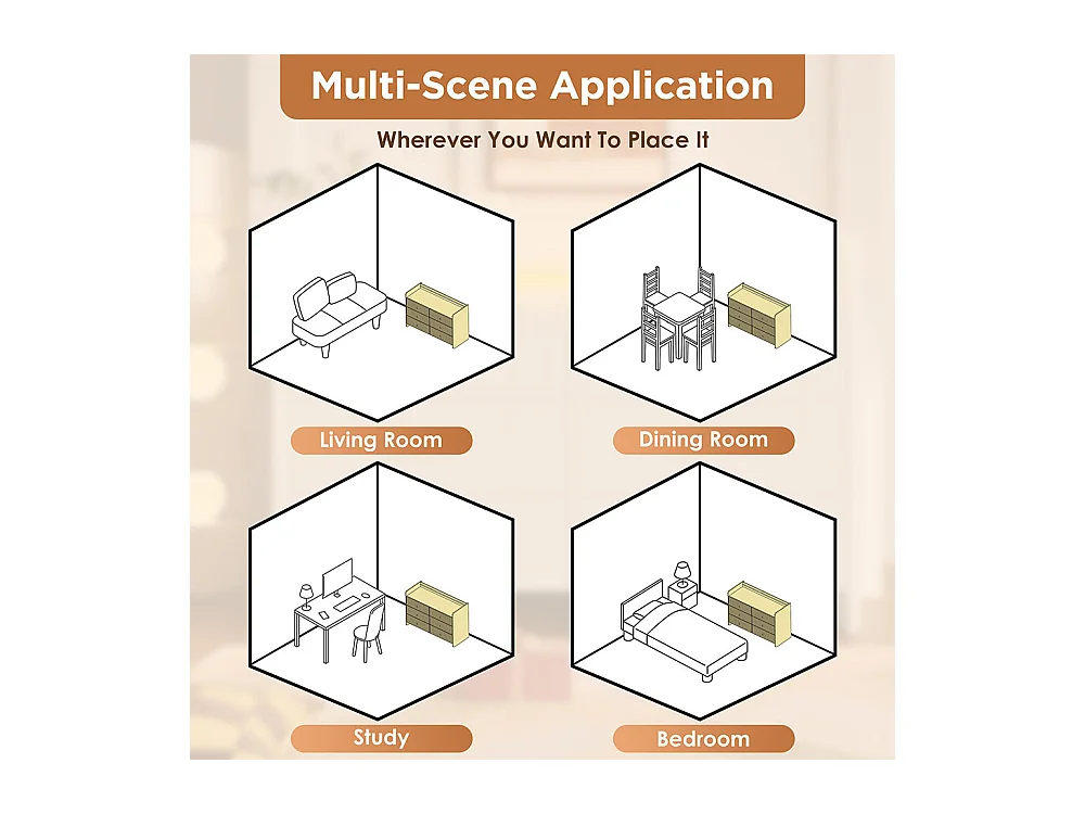 Buffet blanc armoire de rangement 6 tiroirs LED design ondulé pour salon chambre