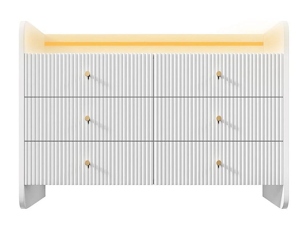 Buffet blanc armoire de rangement 6 tiroirs LED design ondulé pour salon chambre