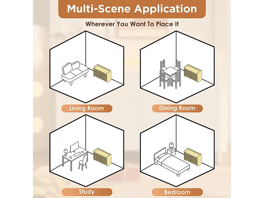 Buffet blanc armoire de rangement 6 tiroirs LED design ondulé pour salon chambre