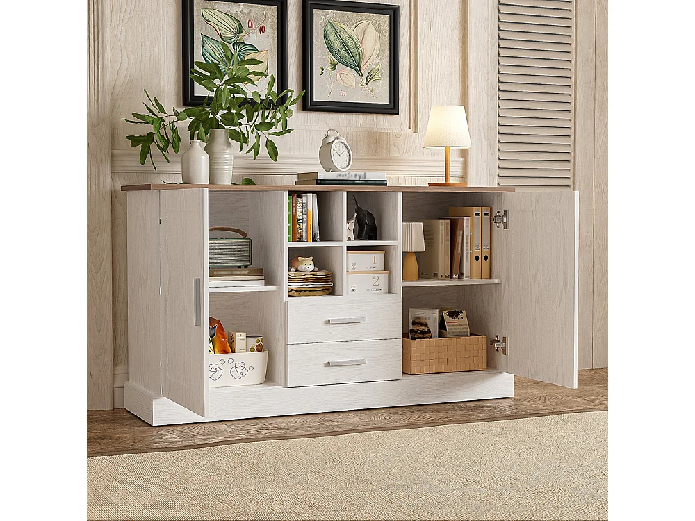 Buffet du bois 2 portes 2 tiroirs Blanc et Brune