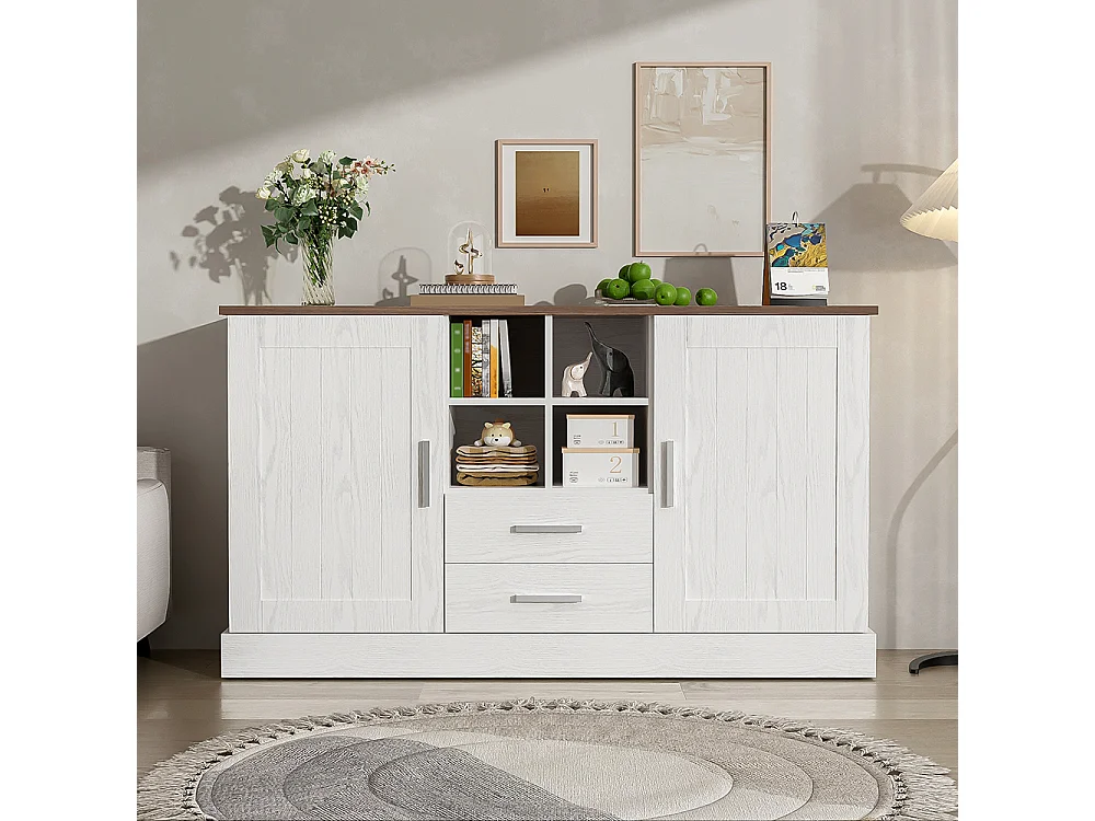 Buffet du bois 2 portes 2 tiroirs Blanc et Brune