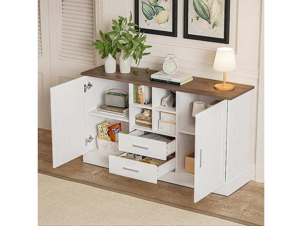 Buffet du bois 2 portes 2 tiroirs Blanc et Brune