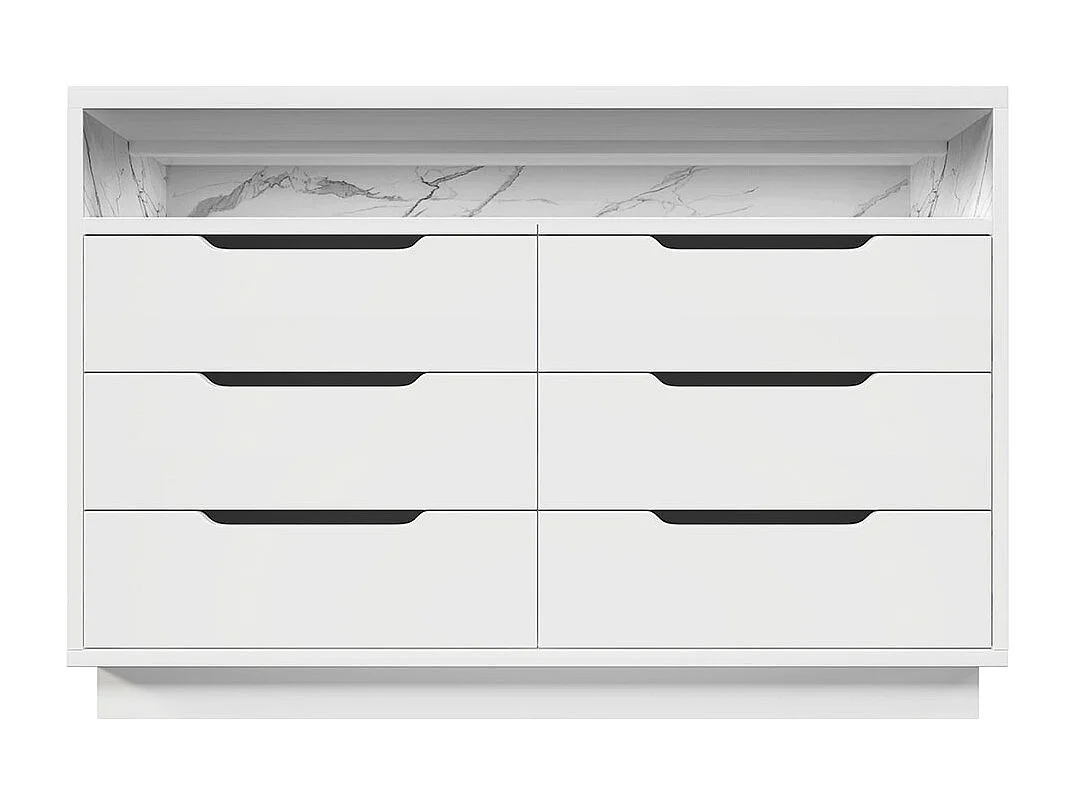 Buffet blanc armoire de rangement 6 tiroirs LED grain marbre pour salon chambre