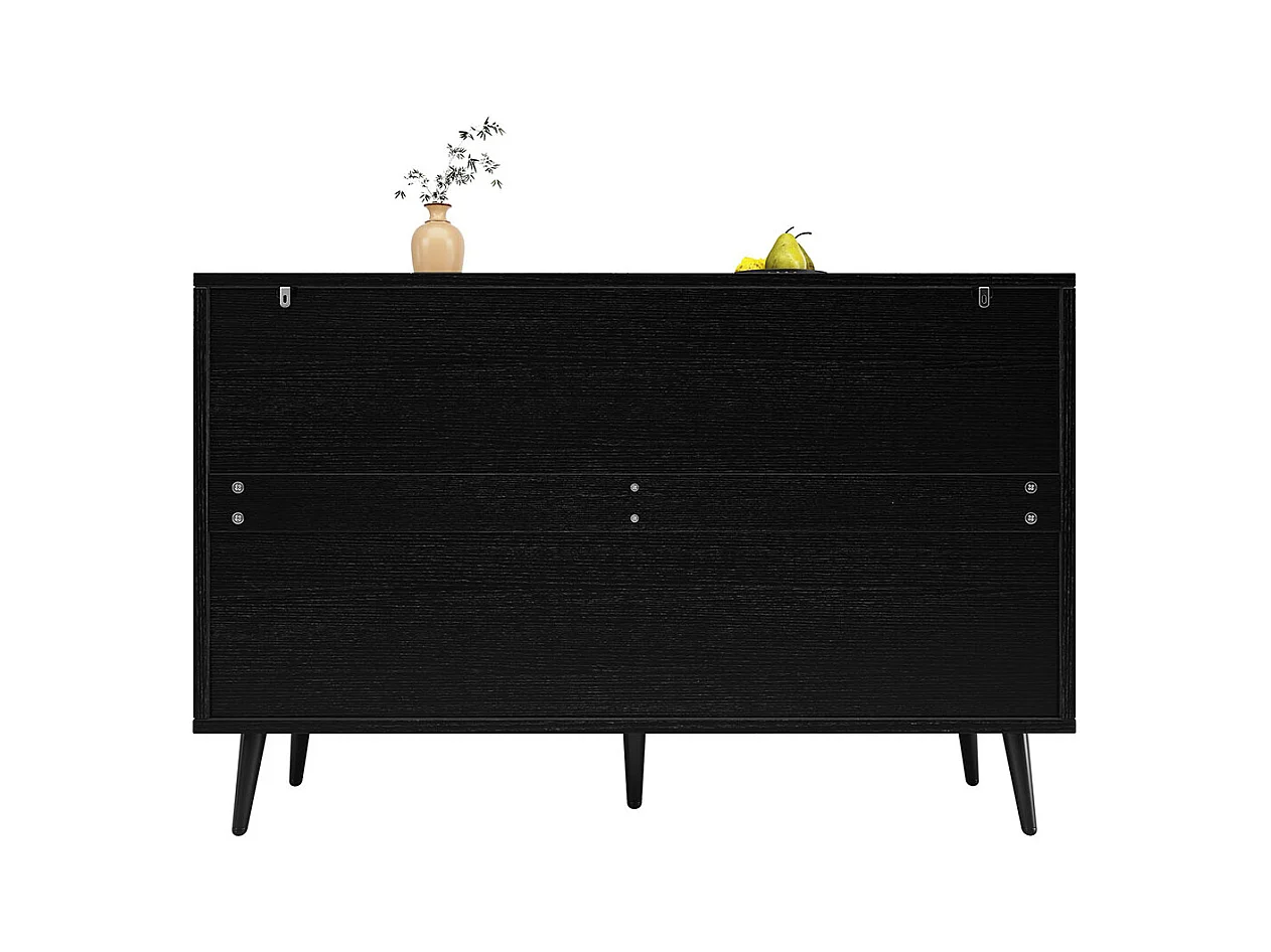 Buffet noir armoire de rangement motif chevrons porte sculptée antidumping