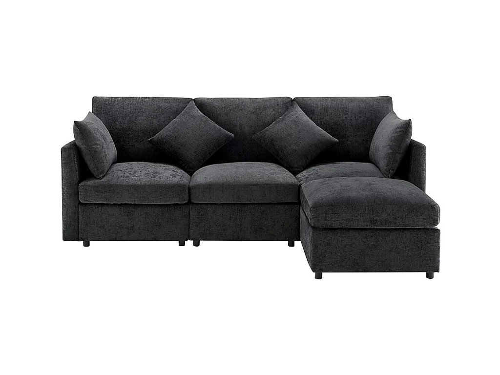 Canapé fixe en tissu chenille canapé 3 places canapé d'angle en L avec repose-pieds gris