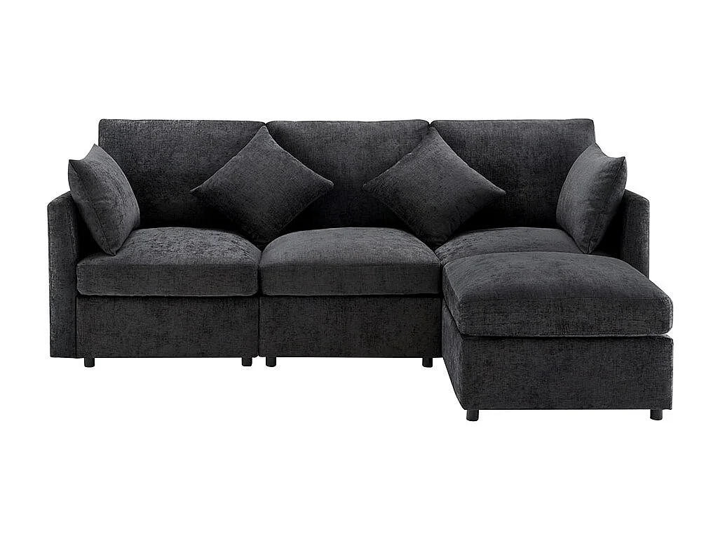 Canapé fixe en tissu chenille canapé 3 places canapé d'angle en L avec repose-pieds gris