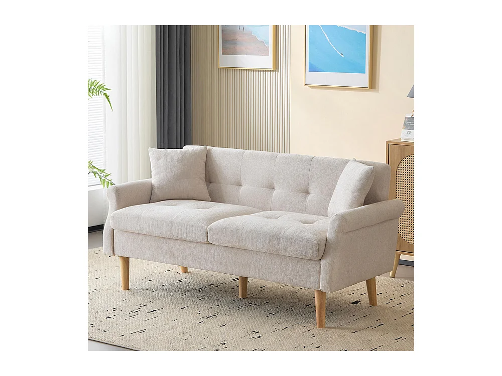 Canapé fixe rembourrés tissu chenille canapé deux places canapé rembourré canapé avec coussins épais beige