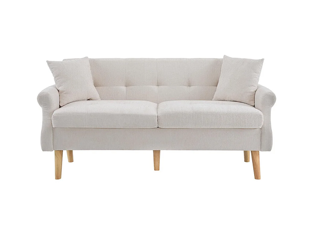 Canapé fixe rembourrés tissu chenille canapé deux places canapé rembourré canapé avec coussins épais beige