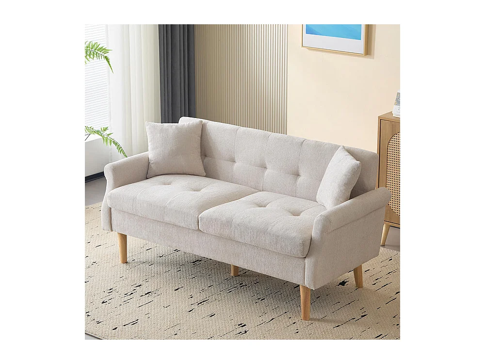 Canapé fixe rembourrés tissu chenille canapé deux places canapé rembourré canapé avec coussins épais beige