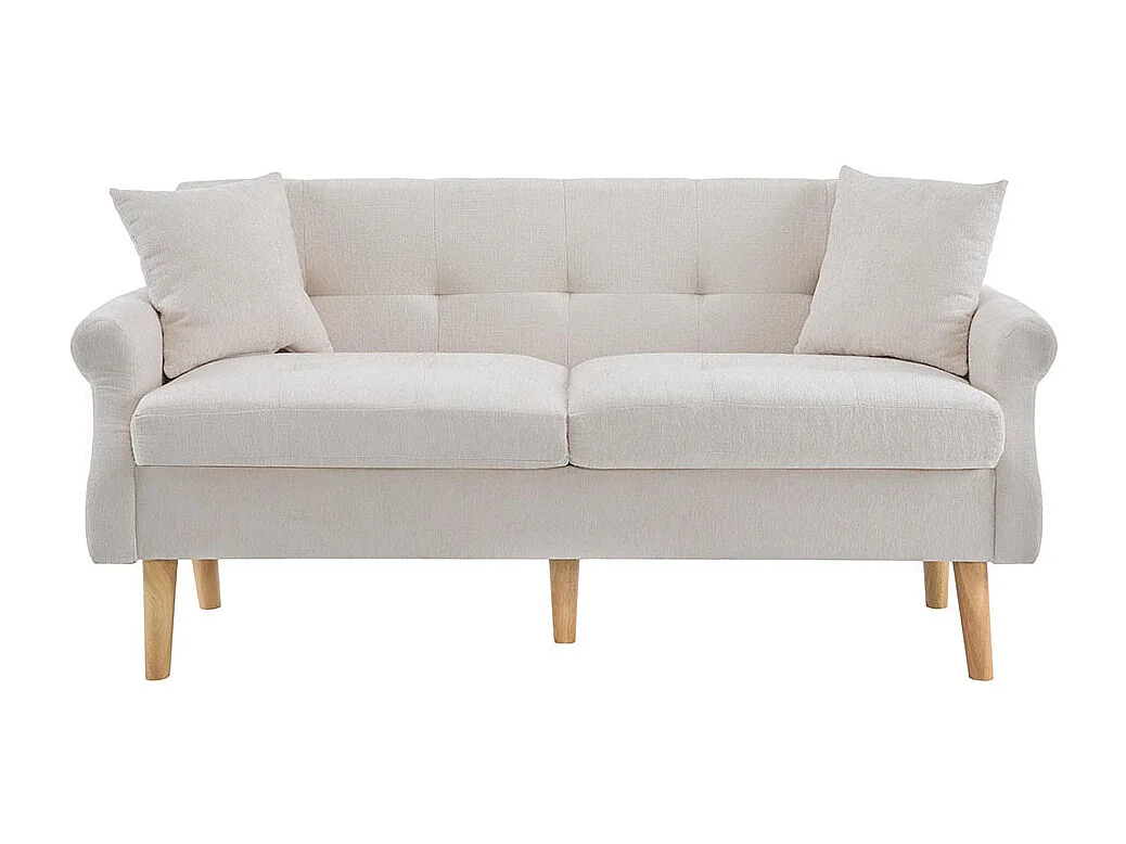 Canapé fixe rembourrés tissu chenille canapé deux places canapé rembourré canapé avec coussins épais beige