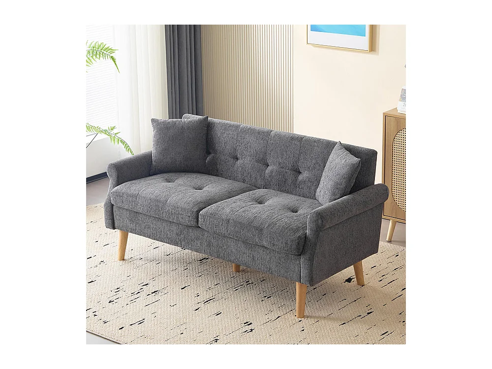 Canapé fixe rembourrés tissu chenille canapé deux places canapé rembourré canapé avec coussins épais gris