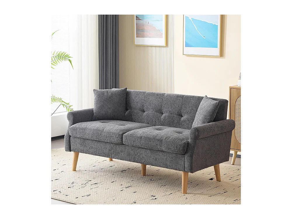 Canapé fixe rembourrés tissu chenille canapé deux places canapé rembourré canapé avec coussins épais gris