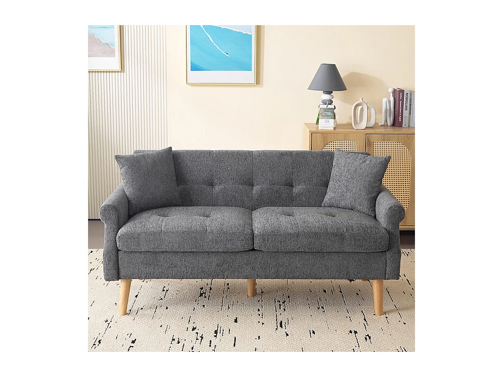 Canapé fixe rembourrés tissu chenille canapé deux places canapé rembourré canapé avec coussins épais gris