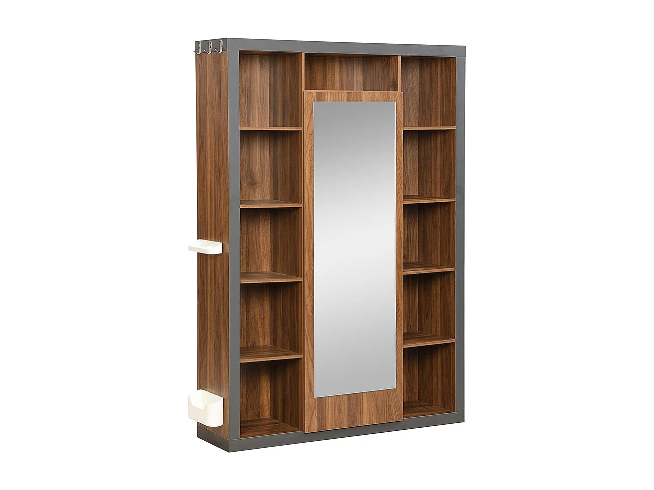 Meuble de rangement avec miroir garde-robe et vitrine combinaison étagère avec un plateau un crochet et des cintres Gris+Noir