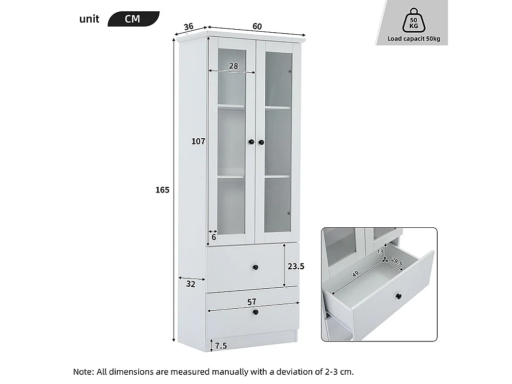 Vitrine moderne à LED mat avec port et 2 tiroirs USB télécommande 16 couleurs vitrine verticale avec étagères réglables MDF blanc