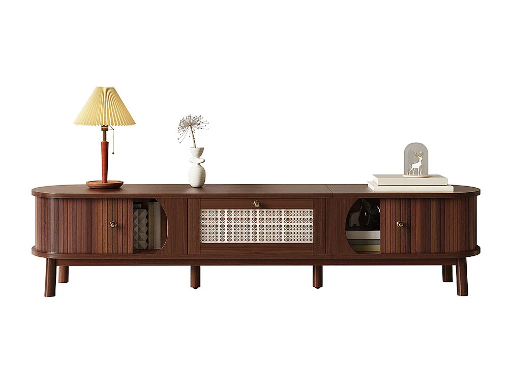 Meuble TV avec portes en bois naturel et tiroirs en rotin Des solutions de rangement naturelles pour une ambiance rustique Naturel