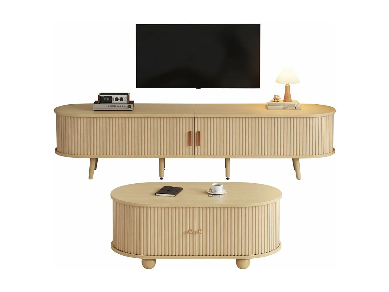 Meuble TV avec espace de rangement + combinaison combinaison ovale en couleur bois d'origine MDF