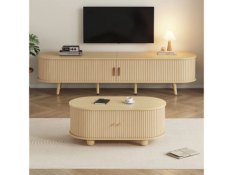 Meuble TV avec espace de rangement + combinaison combinaison ovale en couleur bois d'origine MDF