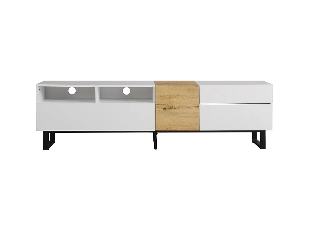 Meuble TV moderne blanc et aspect bois design minimaliste Blanc