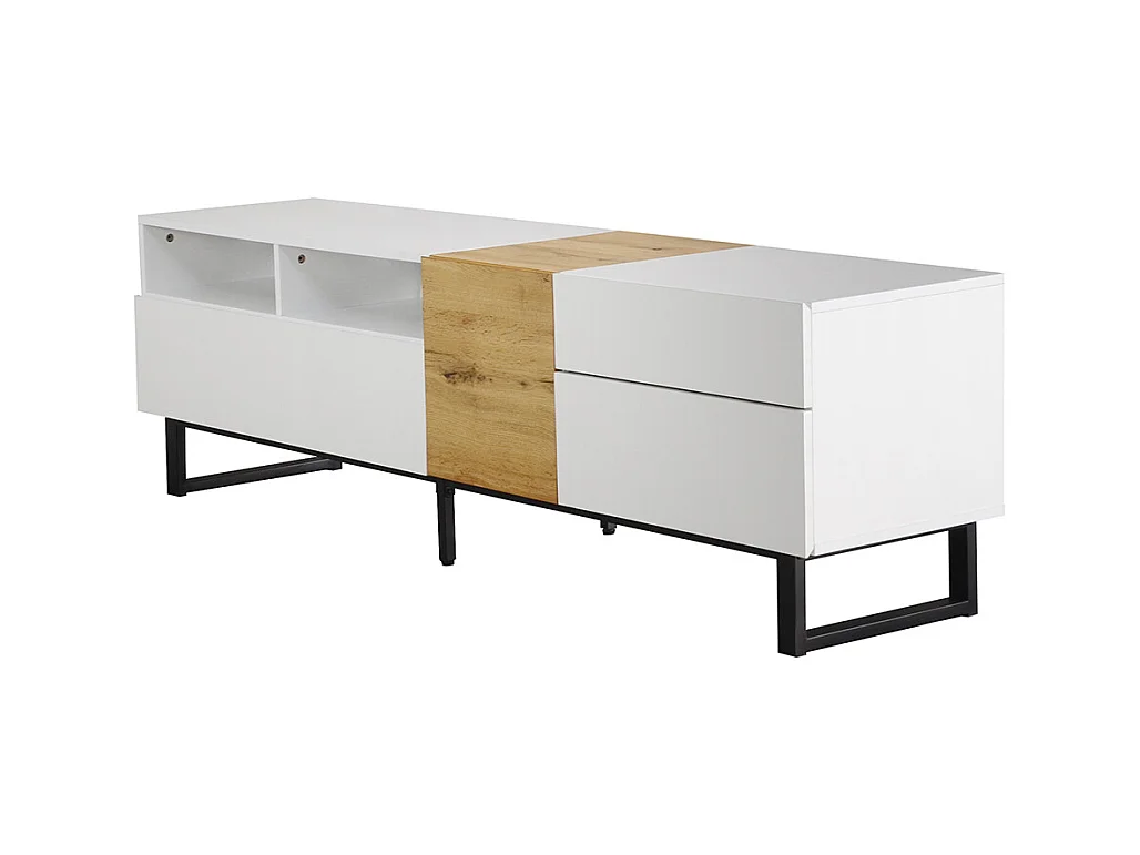 Meuble TV moderne blanc et aspect bois design minimaliste Blanc