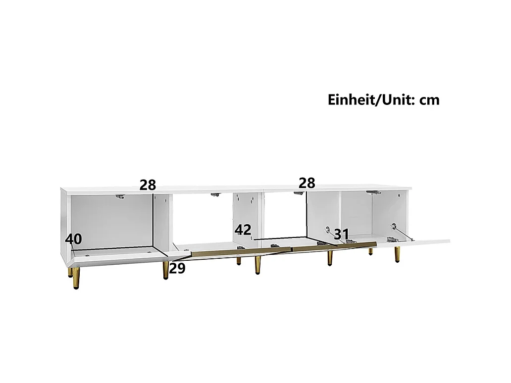 Meuble TV de 170 cm sur pied ou mural 4 portes (2 portes vitrées) Blanc