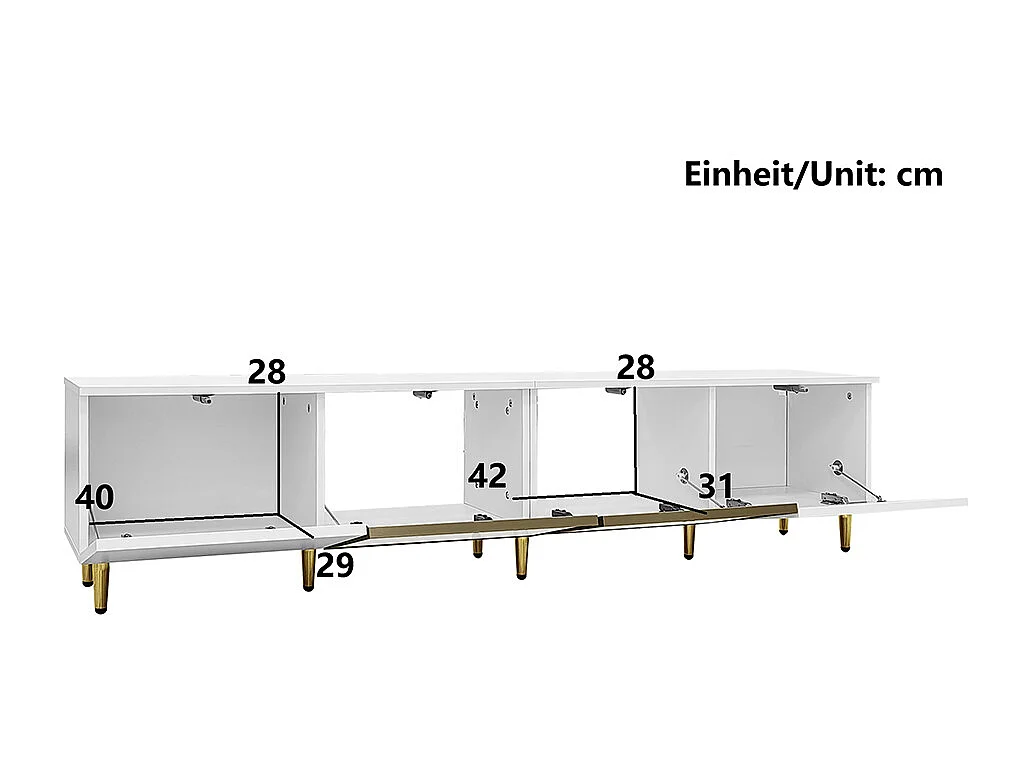 Meuble TV de 170 cm sur pied ou mural 4 portes (2 portes vitrées) Blanc