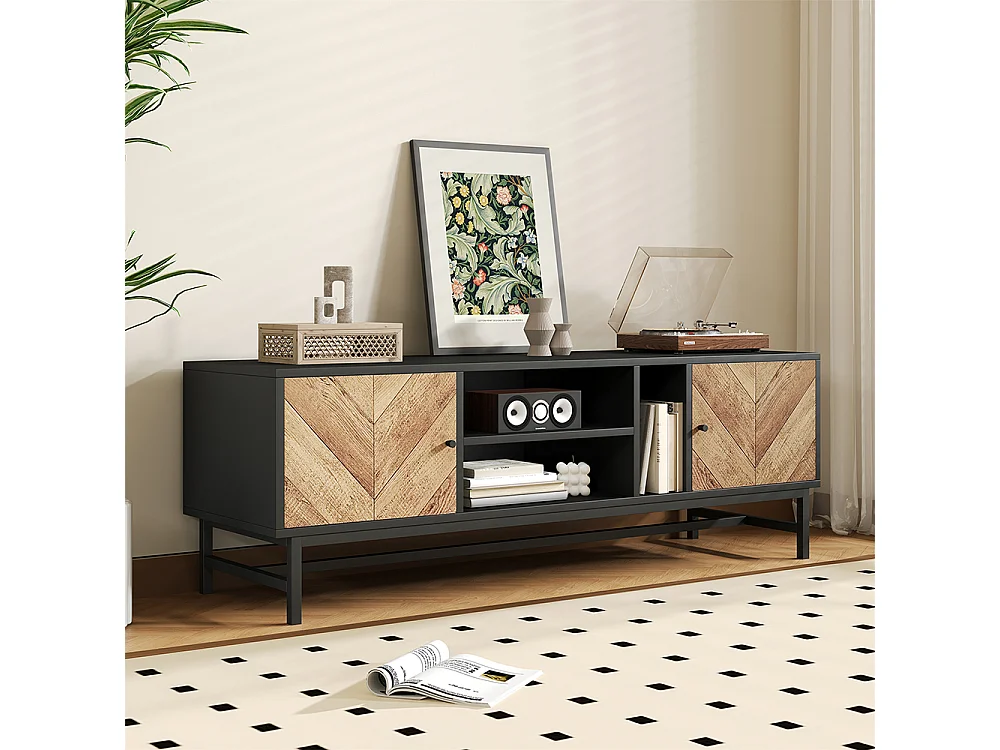 Meuble TV comprenant des armoires à compartiments horizontaux et verticaux au design moderne et minimaliste Noir