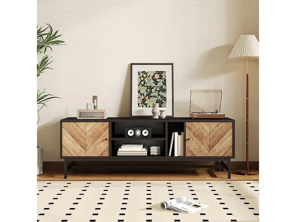 Meuble TV comprenant des armoires à compartiments horizontaux et verticaux au design moderne et minimaliste Noir