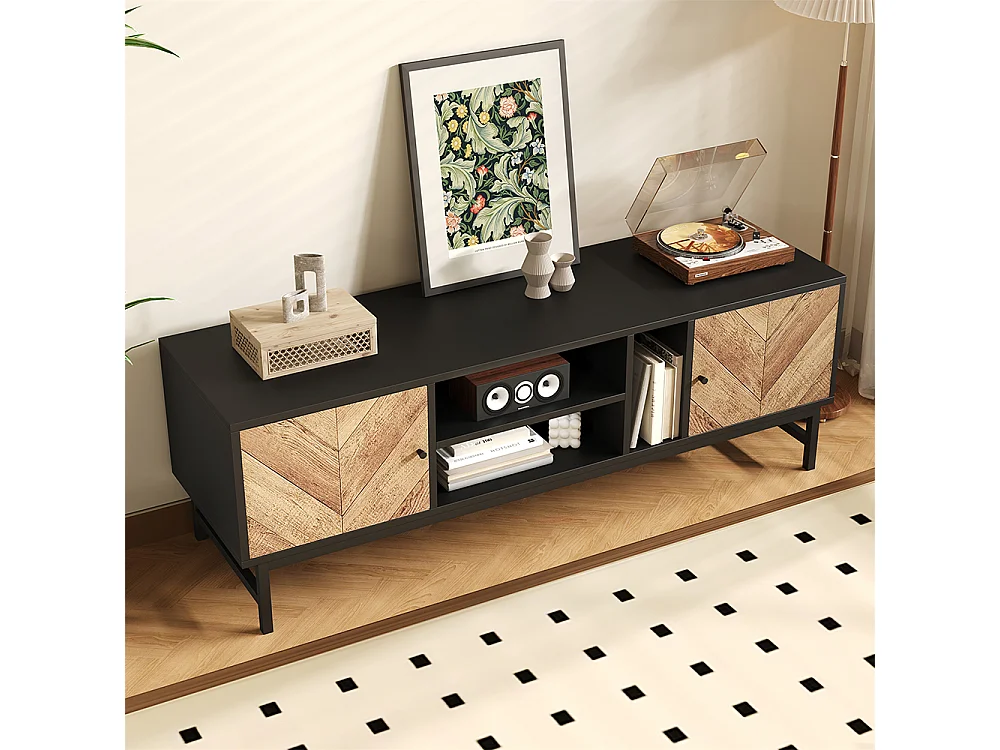 Meuble TV comprenant des armoires à compartiments horizontaux et verticaux au design moderne et minimaliste Noir