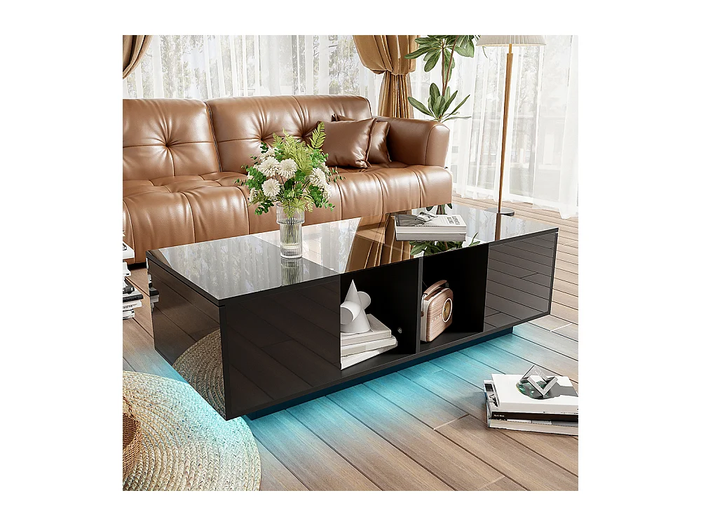Table basse avec éclairage LED plateau brillant Noir
