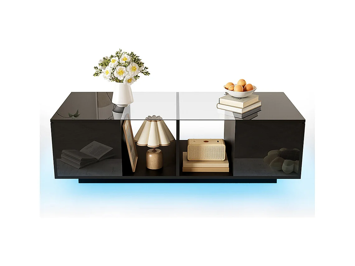 Table basse avec éclairage LED plateau brillant Noir