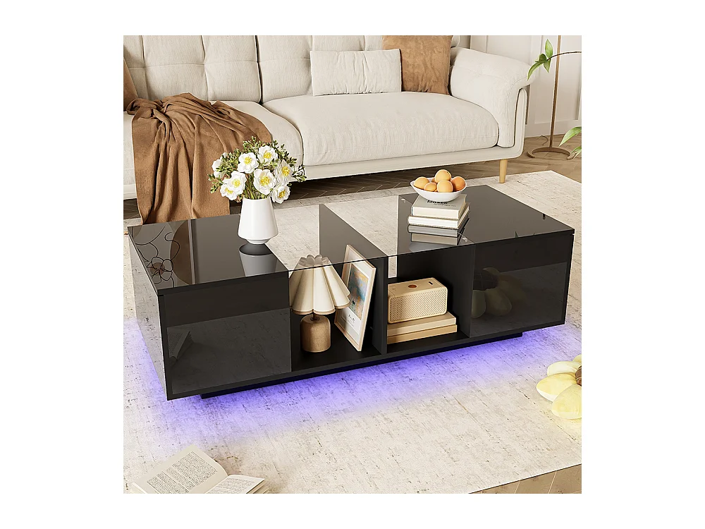 Table basse avec éclairage LED plateau brillant Noir