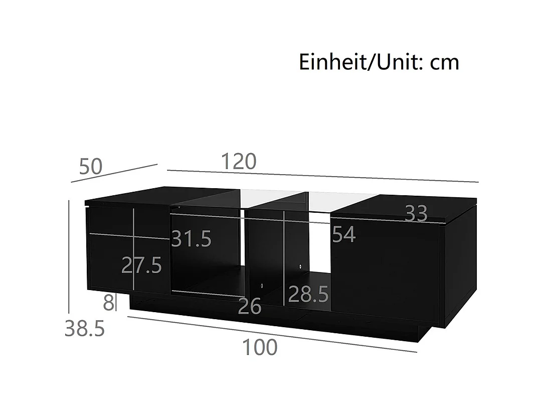 Table basse avec éclairage LED plateau brillant Noir