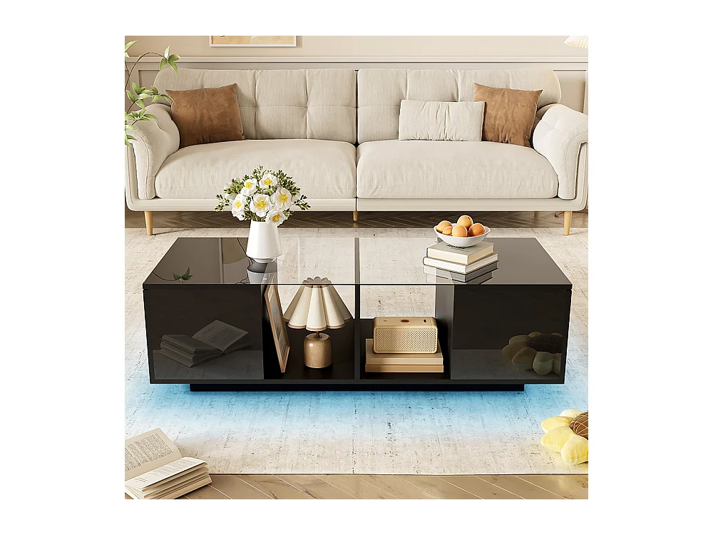 Table basse avec éclairage LED plateau brillant Noir