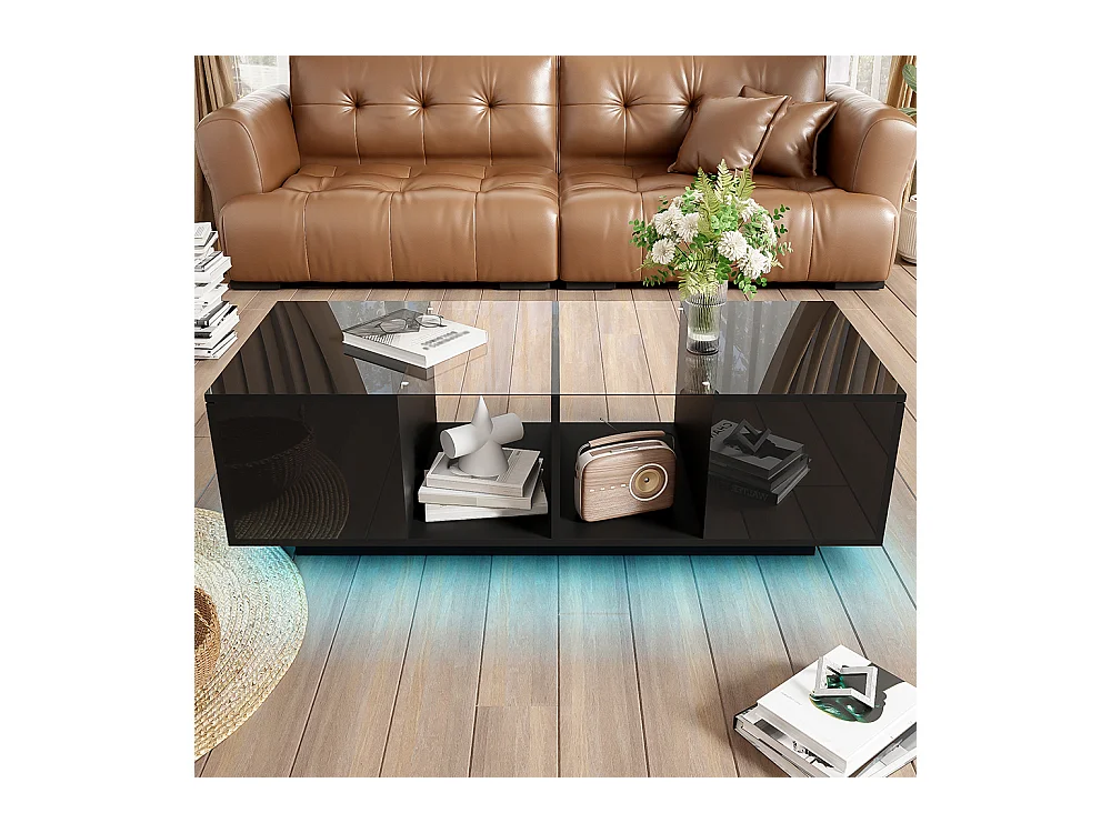 Table basse avec éclairage LED plateau brillant Noir